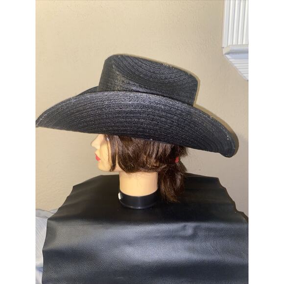 Black Round-Up Straw Hat - Size 7 - Western Cowboy Hat - Picture 3 of 9